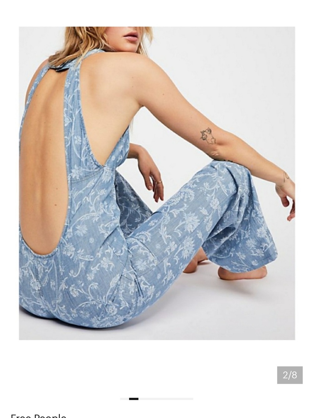 Free People Dance All Night Jumpsuit Women’s Size 6 Floral Denim Flare B1 - Picture 10 of 12
